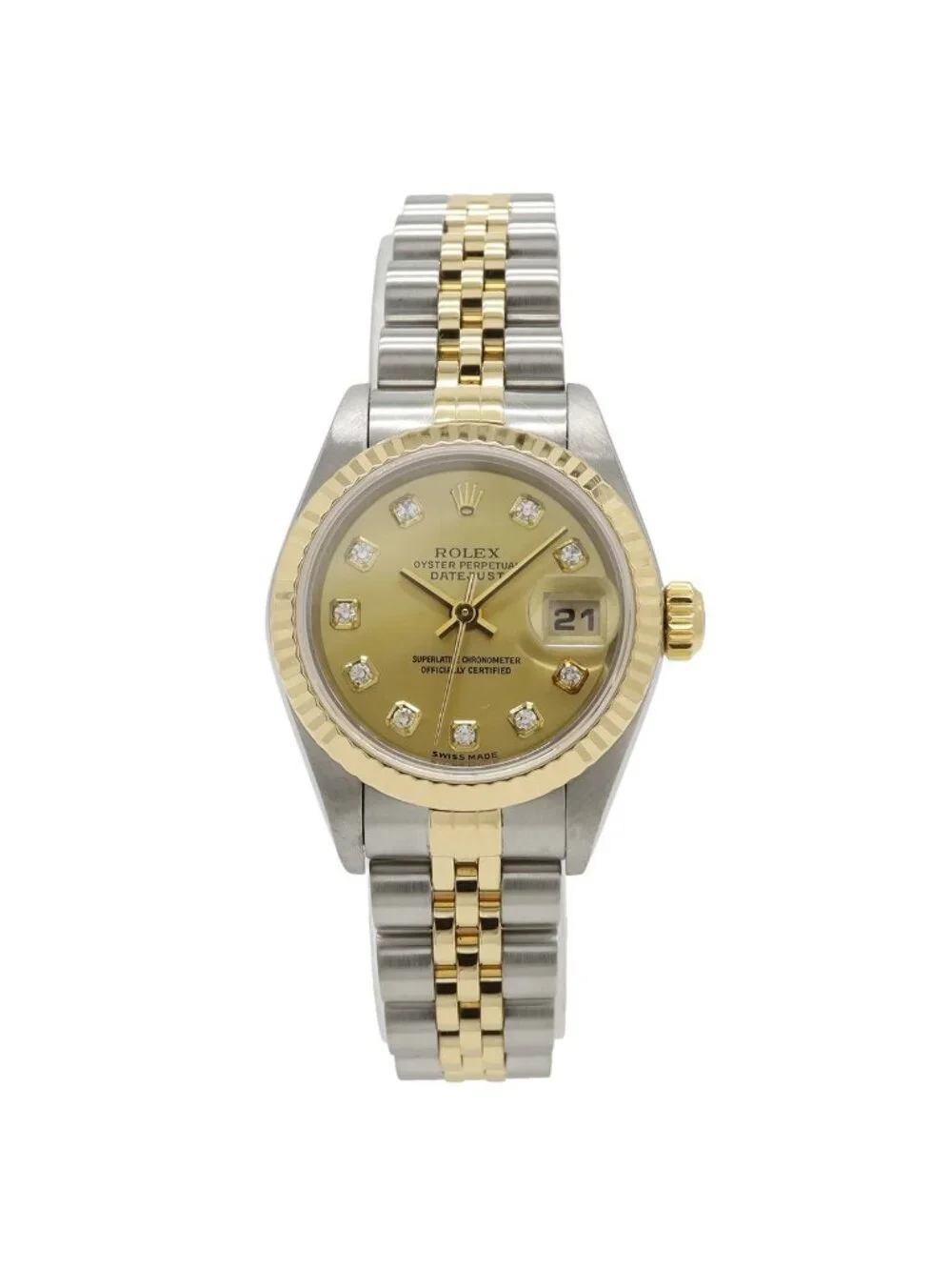 Rolex Datejust Champagne Dial SS 18k Yellow Gold Diamond Number Automatic Watch